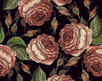 Beautiful Vintage Buds Of Roses Printed Luxury Velvet Fabric Digital Printed Fabric, Upholstery Home Decor, Chair And Sofa Furnishing Fabric