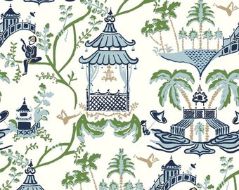 Chinoiserie Pagoda Upholstery Digital Printed Fabric Upholstery, Sofa Fabric