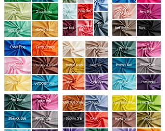100% Cotton Solid Fabrics, Classic Cottons Solid Color Fabric, Soft Cotton, Quilt Cottons, Sold by the Yard, New Colors, 66 COLORS!