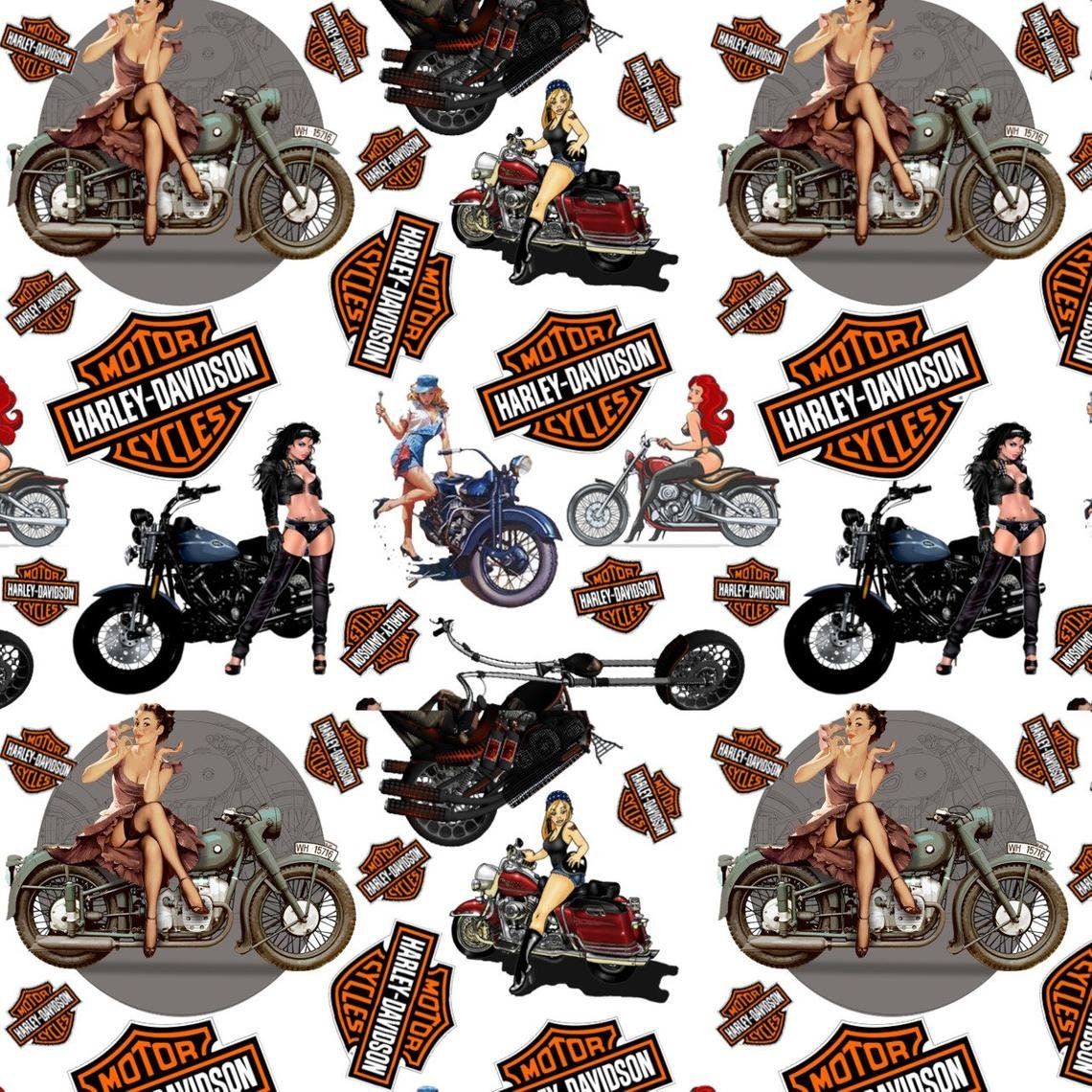 Harley Davidson Sexy Lady Printed Cotton Fabric by the Yard Etsy UK