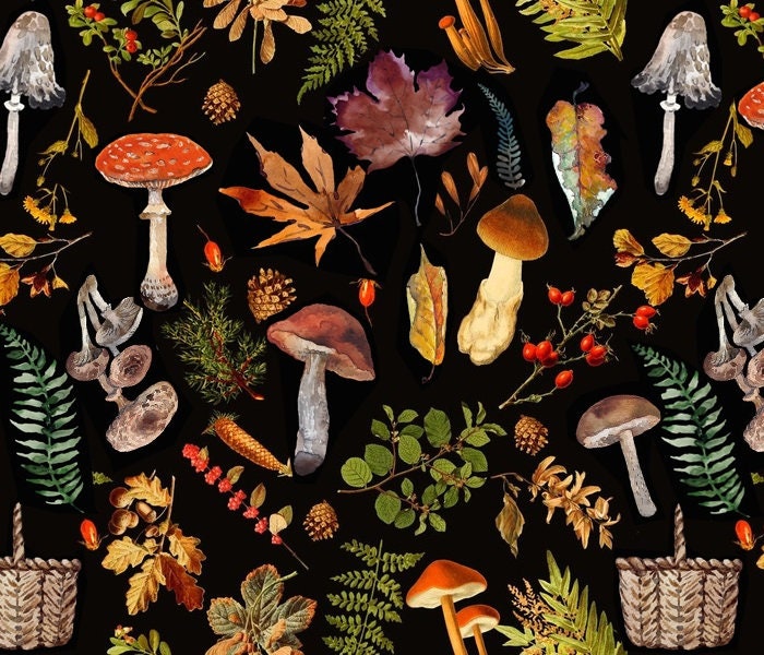 Woodland Fabric Thanksgiving in the Forest on Black-antique - Etsy