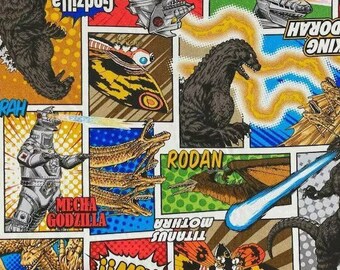 Godzilla Fabric - Godzilla Scary Printed Handmade Designer Printed Cotton Fabric By The Yard