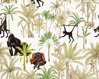 Monkey Land Printed Luxury Velvet Fabric Digital Printed Fabric, Upholstery Home Decor, Chair And Sofa Furnishing Fabric