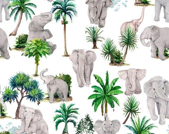 Playful Elephant Printed Luxury Velvet Fabric Digital Printed Fabric, Upholstery Home Decor, Chair And Sofa Furnishing Fabric