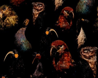 Birds In Dark Printed Luxury Velvet Fabric Digital Printed Fabric, Upholstery Home Decor, Chair And Sofa Furnishing Fabric