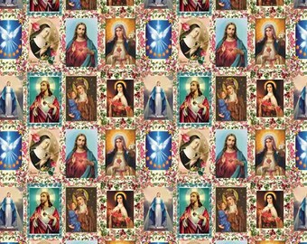 Catholic Saints Printed Luxury Velvet Fabric Digital Printed Fabric, Upholstery Home Decor, Chair And Sofa Furnishing Fabric