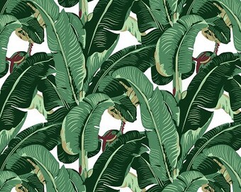 Banana Leaves Printed Luxury Velvet Fabric Digital Printed Fabric, Upholstery Home Decor, Chair And Sofa Furnishing Fabric