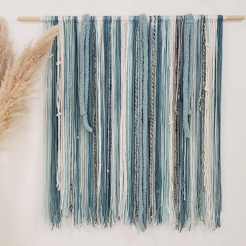Coastal Wall Hanging / Sea Blue Boho Yarn Wall Hanging / Aqua Etsy