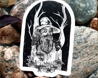 Folklore ink drawing vinyl sticker "Protector of the forest"