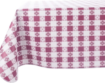 Yourtablecloth Checkered Vinyl Tablecloth with Flannel Backing for Restaurants, Picnics, Bistros, Indoor and Outdoor Dining (Burgundy and...