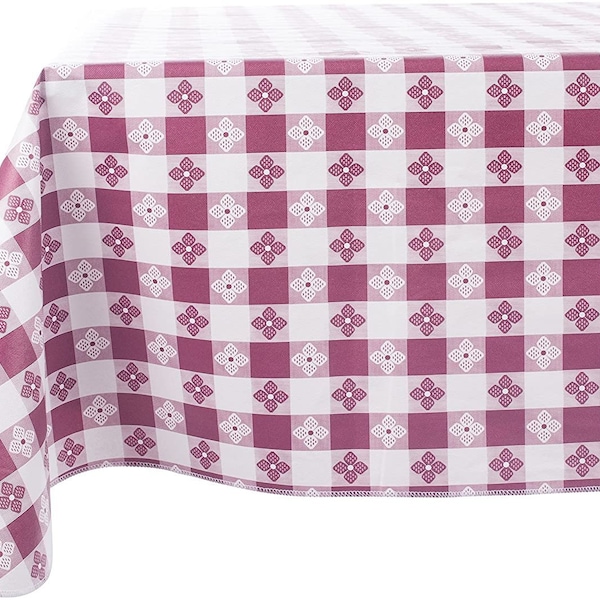 Yourtablecloth Checkered Vinyl Tablecloth with Flannel Backing for Restaurants, Picnics, Bistros, Indoor and Outdoor Dining (Burgundy and...
