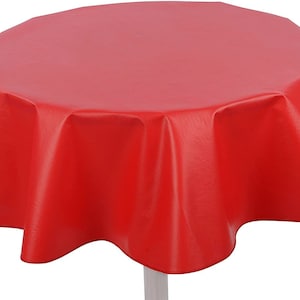 Yourtablecloth Heavy Duty Flannel Backed Round Vinyl Tablecloth – 6 Gauge Thickness, Indoor and Outdoor & Easy to Clean 60” Royal Blue Ruby Red