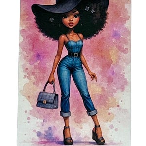 Black Girl Magic Note Cards – Afrocentric Stationery Set, Melanin Fashion Art, Floral & Solid Outfit Flat Cards, Watercolor Style