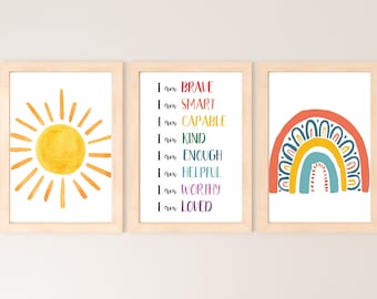Kids Daily Affirmations druckbare Kunst, Kinderzimmer Dekor (digitaler Download)