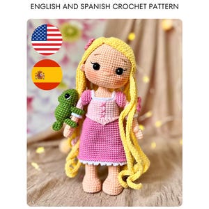 Amigurumi Crochet Pattern: Princess Rapunzel Doll and Chameleon Pascal | English and Spanish PDF
