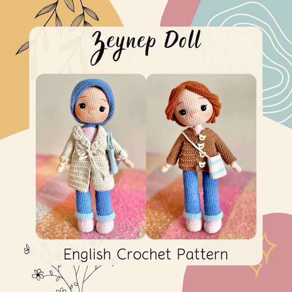 Crochet Pattern for Cute Hijab Girl Zeynep | 2 in 1 Doll (English and Turkish PDF)