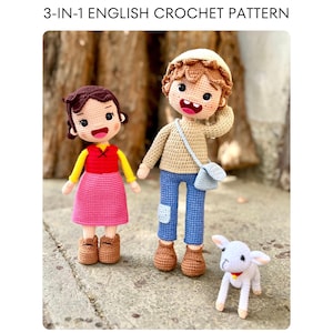 Amigurumi Crochet Pattern: Villager Girl and Boy Doll, Little Lamb | Cute Cartoon Characters | 3-in-1 Bundle | English PDF