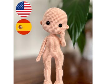 Amigurumi Crochet Pattern: Customizable 23 cm Base Doll Body | English and Spanish PDF