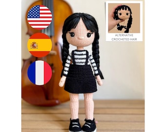 Amigurumi Crochet Pattern: Wednesday Addams Doll | English, Spanish and French PDF