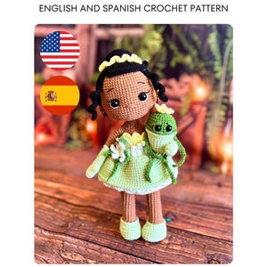 Amigurumi Crochet Pattern: Princess Tiana Doll and Frog | English and Spanish PDF