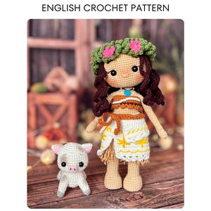 Amigurumi-haakpatroon: Hawaiiaanse prinsespop en biggetje | Engelse pdf