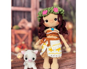 Amigurumi Crochet Pattern: Princess Moana Doll and Pig Pua | English PDF