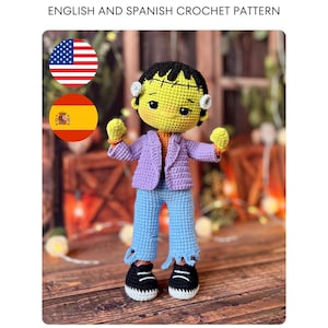 Padrão de Crochê Amigurumi: Boneco Monstro de Frankenstein | PDF em Inglês e Espanhol