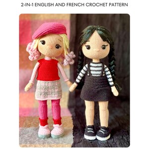 Amigurumi-virkmönster: Enid och Wednesday | 2-i-1-paket | Engelsk PDF | Fransk PDF