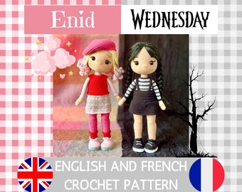 Häkelanleitung für Enid und Wednesday (PDF auf Englisch und Französisch)