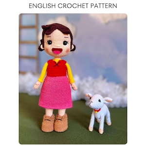 Schema all'uncinetto per amigurumi: bambola abitante del villaggio e agnellino / PDF in inglese