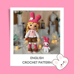 Crochet Pattern for Girl with Bunny Hat and Little Bunny | Moly and Melody | Cute Japan Cartoon Character (English PDF)