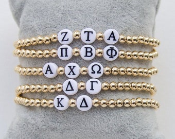Graduation Gift Sorority Jewelry Bracelet 14K Gold-filled Personalized Greek Letters, Bid Day, Sisterhood, Stacking Bracelet, water resistan