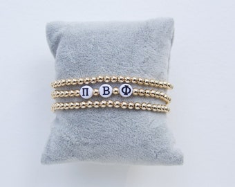 Sorority Bracelet Set, 3 Piece Set, Personalized Greek Letter Sorority Bracelet bundle, 14K gold-filled beaded stacking bracelets,