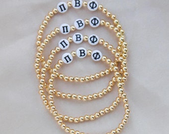Pi Beta Phi 14K Goldfilled Beaded Bracelet, Water Resistant, Sorority Pi Phi Greek Gifts graduation gift, pi phi merch
