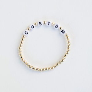 Personalized Name, Initials, Custom Letters, 14K Goldfill Bead Bracelet, Water Resistant, Elastic Stretch, stacking bracelet,