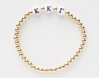 Kappa Kappa Gamma Bracelet: 14K Goldfill Beaded Bracelet, Recruitment, Sorority KKG Gift, water/ sweat resistant jewelry