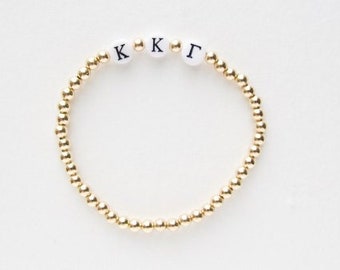 Kappa Kappa Gamma Bracelet, 14K Goldfill Beaded Bracelet, Recruitment, Sorority KKG Gift, water/ sweat resistant jewelry