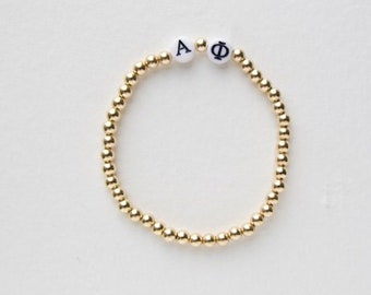 Alpha Phi Sorority Bracelet: 14K Gold Filled Beaded Bracelet, Bid Day Jewelry Gift, letter beads Alpha Phi merch