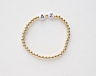 Delta Zeta Gold Filled Sorority Bracelet, DZ Greek Letters, Sorority Rush, dee zee sisterhood