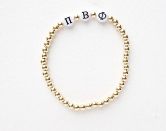 Pi Beta Phi Gold Filled Bracelet, 14K Goldfilled Beaded Bracelet, Water Resistant, Sorority Pi Phi Greek Gifts graduation gift