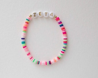 Zeta Tau Alpha GoldText Multicolor Letter Bracelet, College University