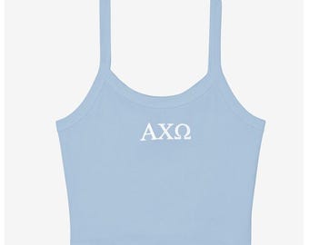 Alpha Chi Omega Sorority Tank Top: Light Blue Tank, Embroidered Sorority Merch