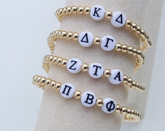 Sorority Letter Bracelet, 14K Gold-filled Personalized Greek Letters, Bid Day, Sisterhood, Stacking Bracelet, water resistant, TrendingAbove