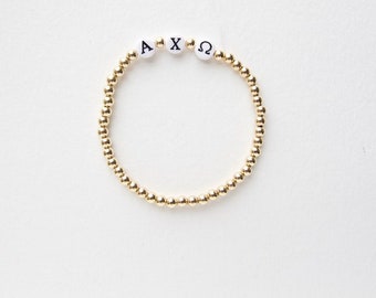 Alpha Chi Omega Gold Filled Sorority Bracelet: Greek Letter Jewelry,  Beaded Bracelet
