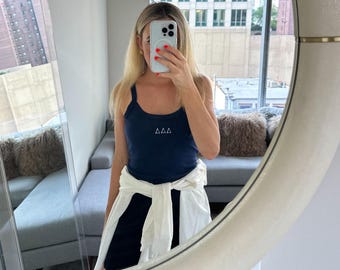 Embroidered Greek Letter Sorority Tank Top: Navy Blue Apparel, Sorority Merch Gift, Bid Day,