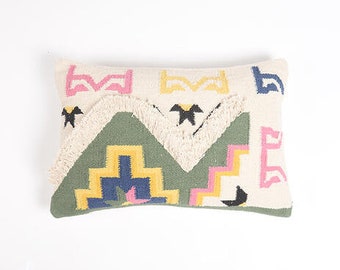 Boho Aztec Hand Made Textured Cushion Hand Tufted Artisanal Bohemian Cotton Cushion. Eco Friendly, Sustainable Cushion. 60 x 40cm