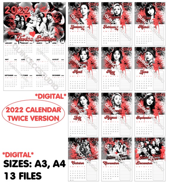 Twice Calendar 22 12 Month Printable Calendar 22 Twice Etsy