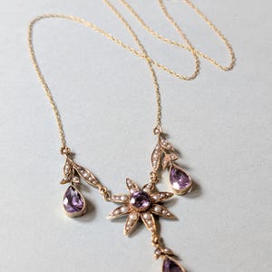 Late Victorian 9ct gold Amethyst and Pearl Necklace