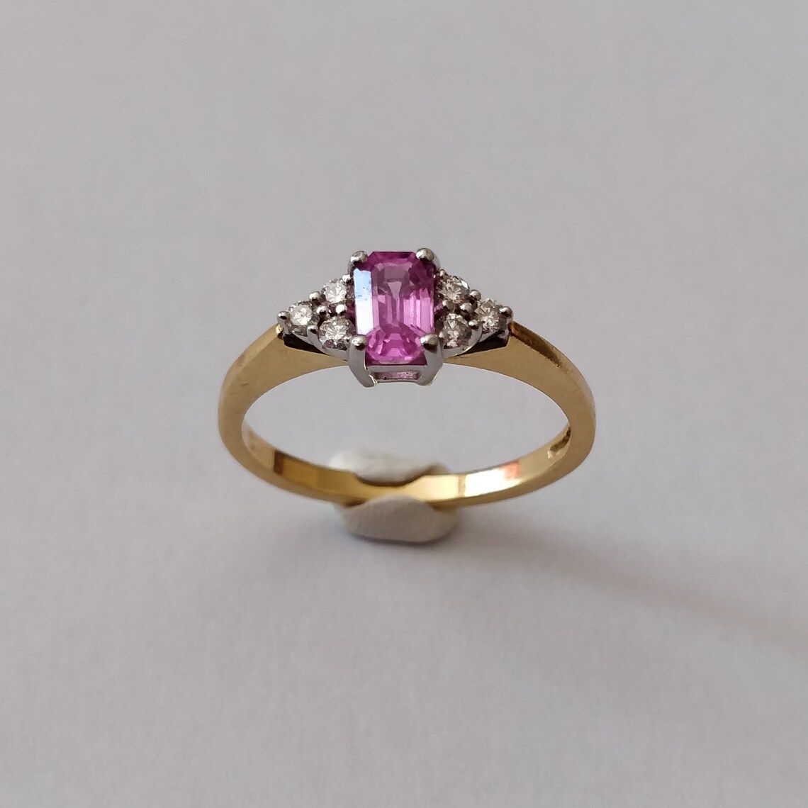 Vintage Pink Sapphire Diamond 18ct Gold Ring Etsy