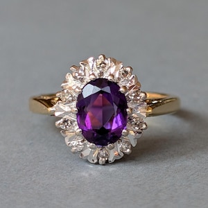 Vintage 18ct Gold Amethyst Diamond Ring